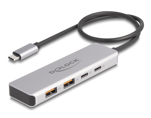 DELOCK USB hub 64230, 4x θυρών, 10Gbps, USB-C σύνδεση, γκρι 64230