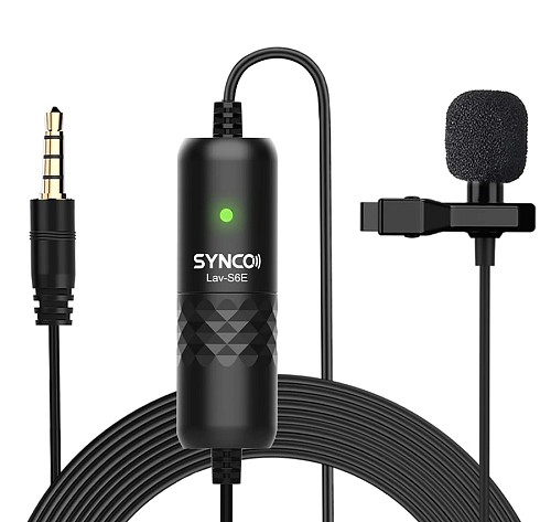 SYNCO μικρόφωνο Lav-S6E με clip-on, omnidirectional, 3.5mm, 6m, μαύρο SY-S6E-LAV