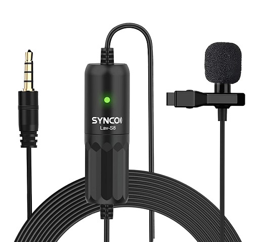 SYNCO μικρόφωνο Lav-S8 με clip-on, omnidirectional, 3.5mm, 8m, μαύρο SY-S8-BK