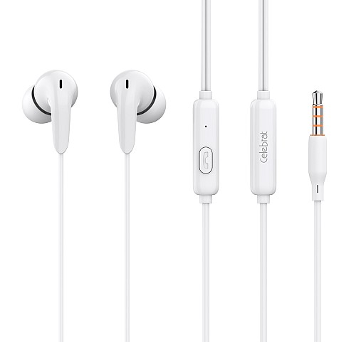 CELEBRAT earphones με μικρόφωνο G26, 3.5mm σύνδεση, Φ10mm, 1.2m, λευκά G26-WH