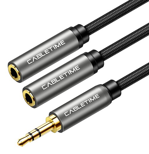 CABLETIME καλώδιο ήχου 3.5mm σε 2x 3.5mm CT-P12G, 3-pole, 20cm, μαύρο 5210131039359