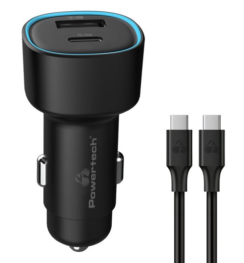 POWERTECH φορτιστής αυτοκινήτου PT-1230, καλώδιο, USB/USB-C, 48W, μαύρος PT-1230