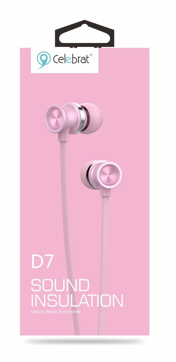 CELEBRAT earphones με μικρόφωνο D7, 3.5mm σύνδεση, Φ10mm, 1.2m, ροζ D7-RP