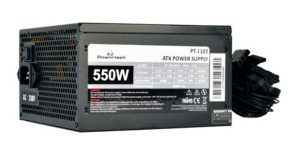 POWERTECH τροφοδοτικό για PC PT-1102, 550W, ATX, 120mm Fan PT-1102