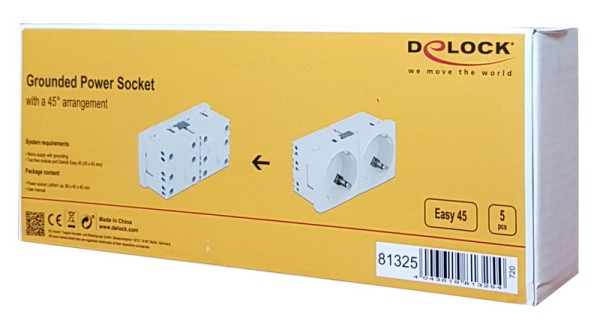 DELOCK διπλό module πρίζας ρεύματος Easy 45 81325, 45°, 45x45mm, 5τμχ 81325