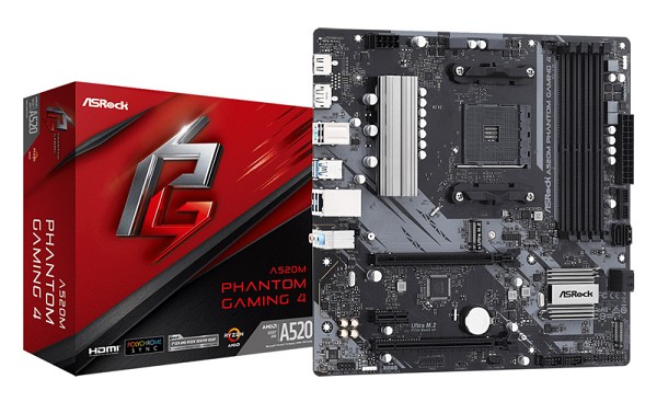 ASROCK μητρική A520M Phantom Gaming 4, 4x DDR4, AM4, USB 3.2, mATX A520M-PG4