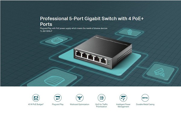 TP-LINK desktop switch TL-SG1005LP, 5-Port Gigabit, 4x PoE+, Ver. 2.0 TL-SG1005LP