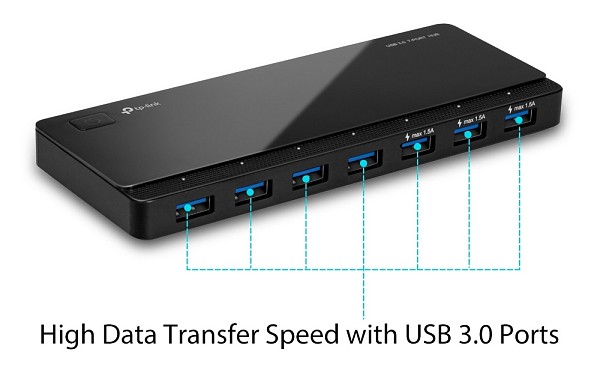 TP-LINK USB hub UH700, 7x θυρών, 5Gbps, 5V/1.5A, USB σύνδεση, μαύρο UH700