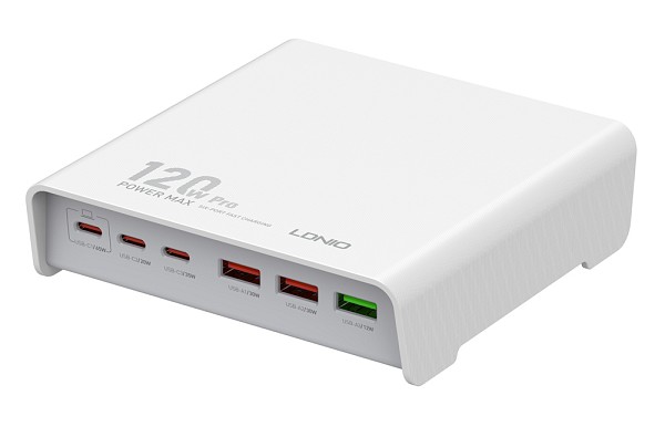 LDNIO σταθμός φόρτισης Q605, 3x USB-C & 3x USB, 120W, PD/QC, λευκός 6933138601488