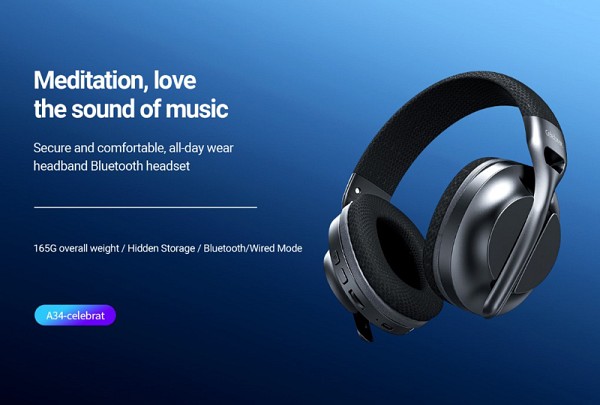 CELEBRAT headphones A34, ασύρματα & ενσύρματα, 40mm, 300mAh, μαύρα A34-BK