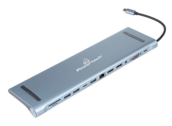 POWERTECH docking station BYL-2003U2, 12 θυρών, βάση laptop, USB-C, γκρι BYL-2003U2