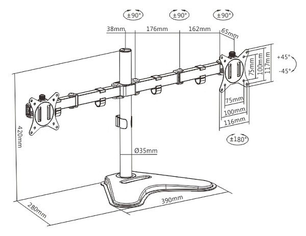 BRATECK βάση γραφείου LDT66-T024 για 2 οθόνες 17-32, έως 9kg ανά οθόνη LDT66-T024