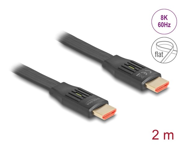 DELOCK καλώδιο HDMI 81002, flat, 8K/60Hz, 48 Gbps, eARC, HDR, 2m, μαύρο 81002