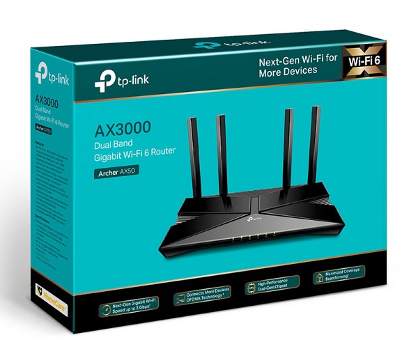 TP-LINK router Archer AX50, WiFi 6, 3000Mbps AX3000, Ver. 1.0 ARCHER-AX50