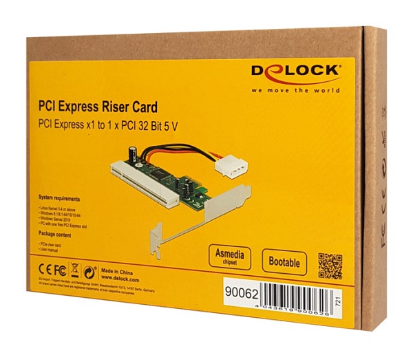 DELOCK κάρτα επέκτασης PCI Express σε PCI 32 Bit 5V 90062, Asmedia chip 90062