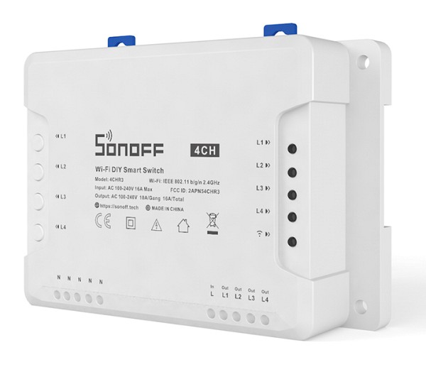 SONOFF Smart Διακόπτης WiFi 4CH R3, 4 θέσεων, 16A, λευκός 4CHR3