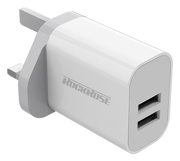 ROCKROSE φορτιστής τοίχου για πρίζα UK Casa A2, 2x USB, 2.4A 12W, λευκός RRTC02UK