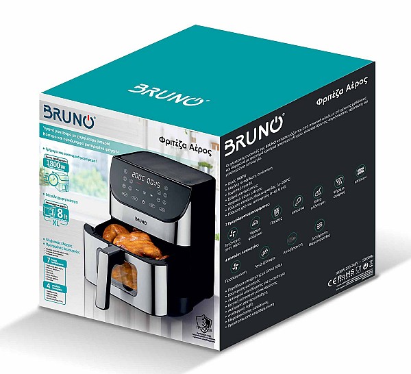 BRUNO BRN-0194, Φριτέζα Αέρος 8lt, 1800W, Inox-Μαύρη BRN-0194