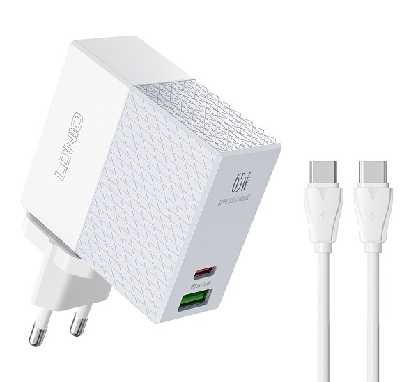 LDNIO φορτιστής τοίχου A2620C με καλώδιο, USB & USB-C, 65W PD, λευκός 6933138691137