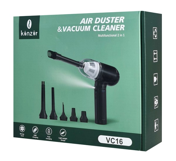 KINZIR 2 σε 1 σκουπάκι χειρός & air duster VC16, LED, 90W 7500mAh, μαύρο KNZ-VC16