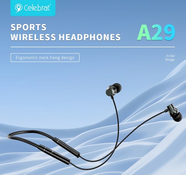 CELEBRAT earphones A29 με μαγνήτη, Bluetooth, 10mm, 80mAh, μαύρα A29-BK