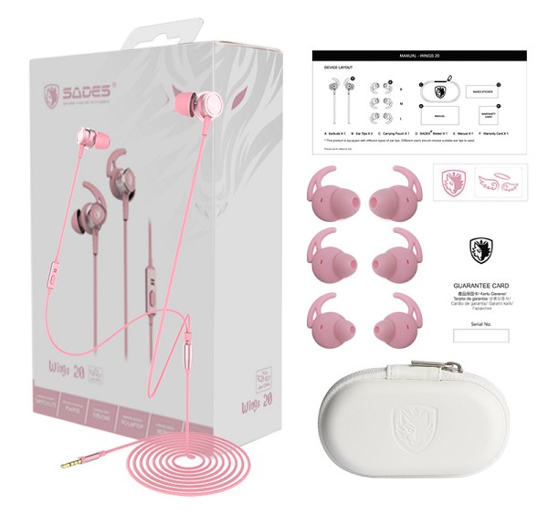 SADES gaming earphones Wings 20 με μικρόφωνο, 3.5mm, Φ12mm, 1.2m, ροζ SA-606-PK