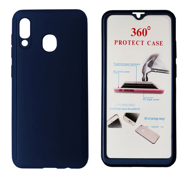 POWERTECH Θήκη Body 360° με Tempered Glass για Samsung A20, μπλε MOB-1399