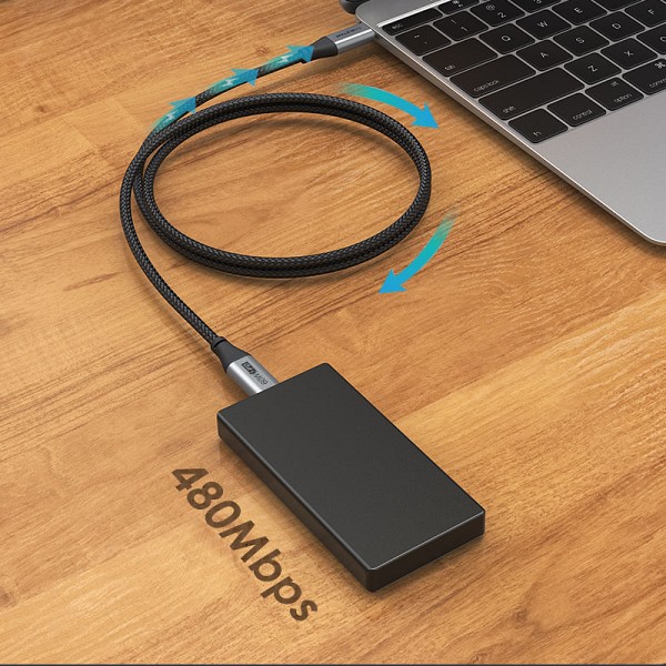 CABLETIME καλώδιο USB-C CMCM60W, 60W PD, 480Mbps, 1m, μαύρο 5210131037980