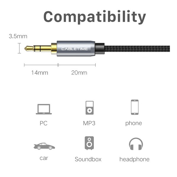 CABLETIME προέκταση καλωδίου ήχου 3.5mm CT-P11F, AUX, 1.8m, μαύρο 5210131039281