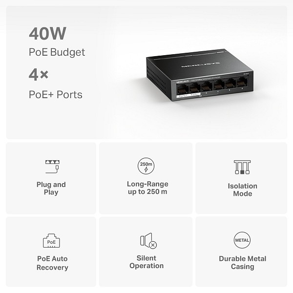 MERCUSYS Desktop Switch MS106LP, 6x 10/100 Mbps, PoE+, Ver. 1.0 MS106LP