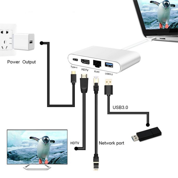 POWERTECH docking station PTH-085, 4 θυρών, USB-C, 100W PD, 4K, γκρι PTH-085