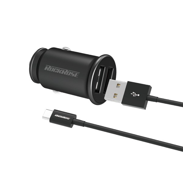 ROCKROSE φορτιστής αυτοκινήτου Ranger P2 με καλώδιο, 2x USB, 12W, μαύρος RRCCC01