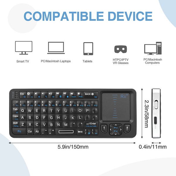 RIITEK ασύρματο mini πληκτρολόγιο K06, backlit, Bluetooth/2.4GHz, μαύρο RT-MWK06