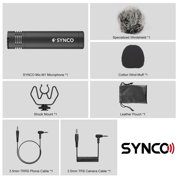 SYNCO μικρόφωνο για κάμερα SY-M1-BK, δυναμικό, 3.5mm, shock mount, μαύρο SY-M1-BK