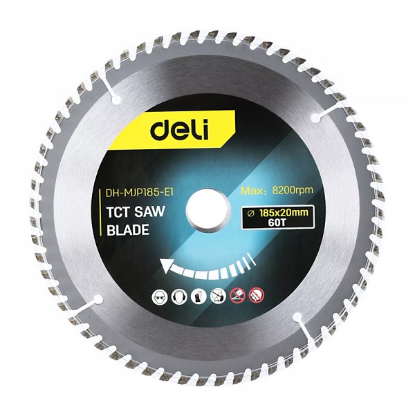 DELI δίσκος κοπής ξύλου DH-MJP185-E1, 60 δόντια, 185mm, 8200rpm DH-MJP185-E1