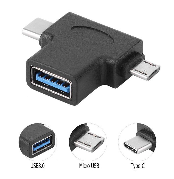 POWERTECH αντάπτορας USB σε USB-C & Micro USB CAB-U117, 5Gbps, μαύρος CAB-U117