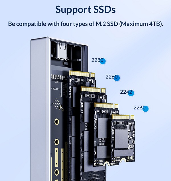 ORICO θήκη για Μ.2 SATA SSD CM2C3-GY-BP, 6Gbps, έως 4TB, γκρι CM2C3-GY-BP