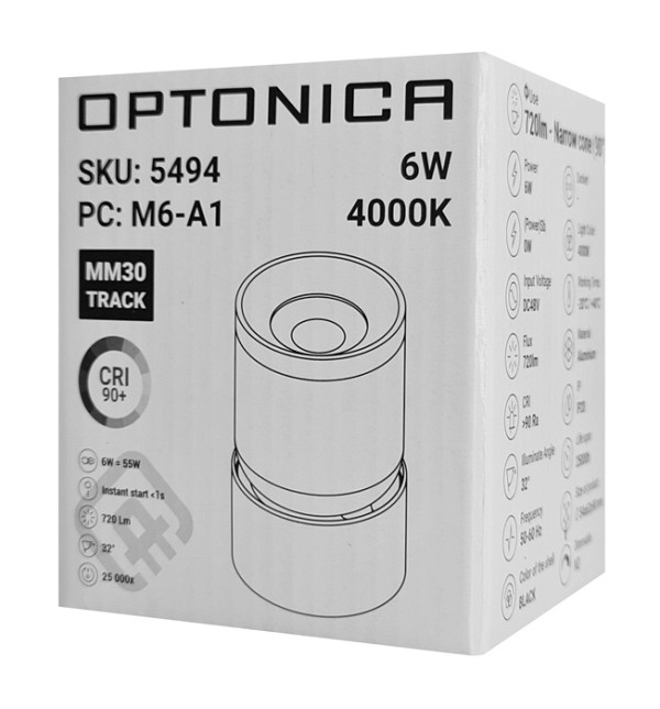 OPTONICA LED μαγνητικό φωτιστικό 5494, 6W, 4000K, μεταλλικό, μαύρο OPT-5494