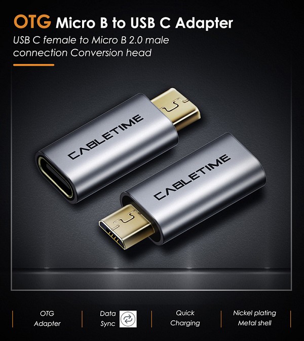 CABLETIME αντάπτορας micro USB σε USB-C CT-CFMCB, 480Mbps, γκρι 5210131038499