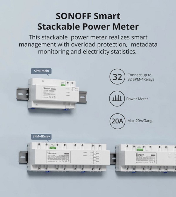 SONOFF smart μονάδα 4x ρελέ SPM-4RELAY, για μονάδα παρακολούθησης ισχύος SPM-4RELAY