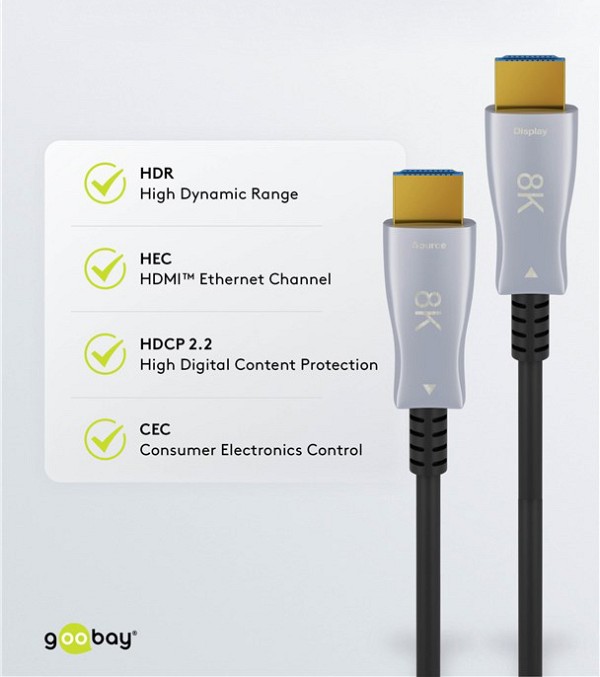 GOOBAY καλώδιο HDMI 2.1 65558 με Ethernet, 8K/60Hz, 48 Gbps, 10m, μαύρο 65558