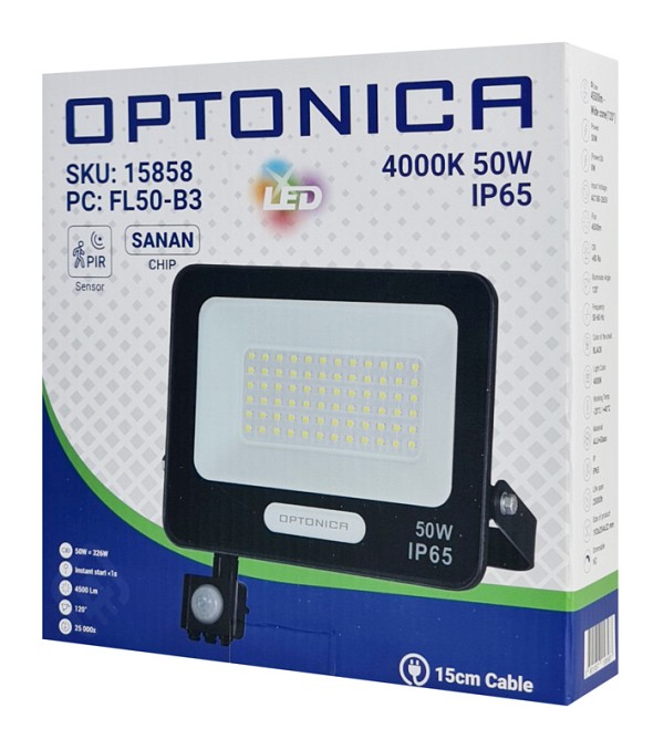 OPTONICA LED προβολέας 15858 με αισθητήρα κίνησης, 50W, 4000K, IP65 OPT-15858