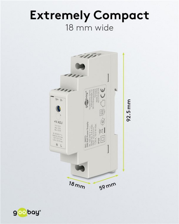 GOOBAY τροφοδοτικό 59573 για DIN rail, 12V/1.25A, 15W, IP20 59573