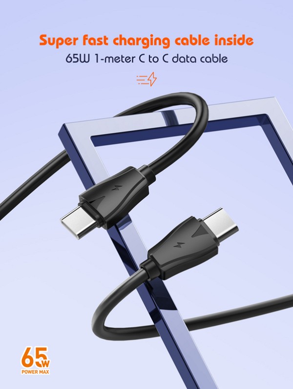 LDNIO φορτιστής τοίχου Q366 με καλώδιο, USB/2x USB-C, 65W, GaN, μαύρος 6933138601075