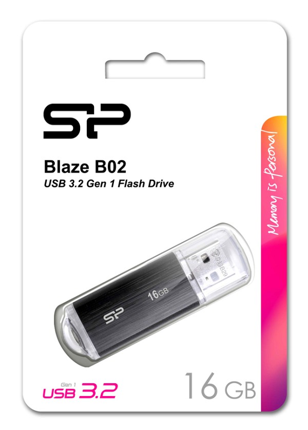 SILICON POWER USB Flash Drive Blaze B02, 16GB, USB 3.2, μαύρο SP016GBUF3B02V1K