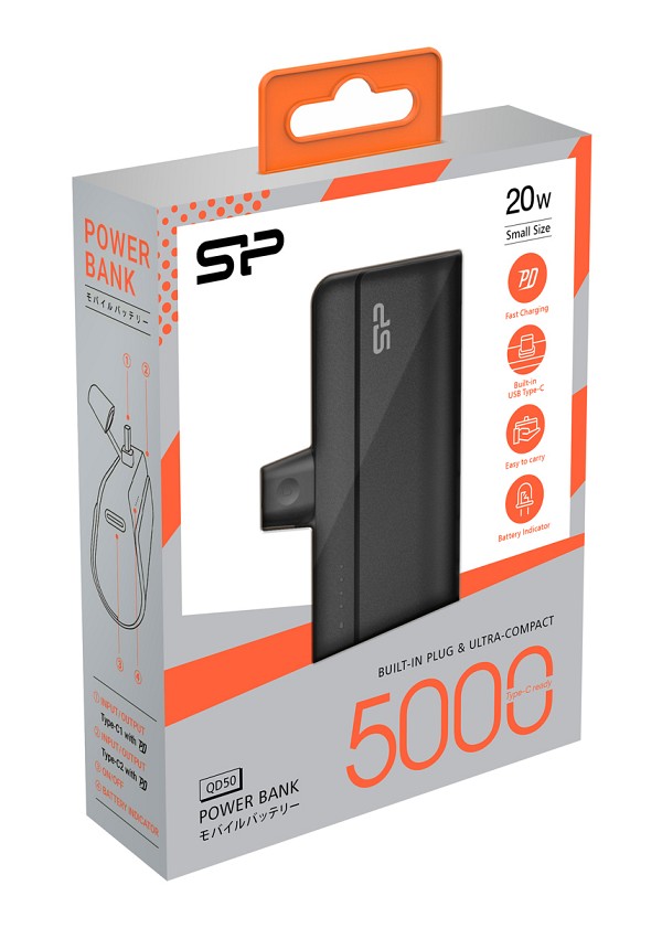 SILICON POWER power bank QD50, USB-C, 5000mAh, 20W PD, μαύρο SP5K0MAPBKQD500K