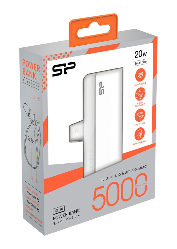 SILICON POWER power bank QD50, USB-C, 5000mAh, 20W PD, λευκό SP5K0MAPBKQD500W