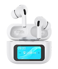 CELEBRAT earphones με θήκη φόρτισης W63, οθόνη αφής, TWS, ANC, 13mm, 30/360mAh, λευκό W63