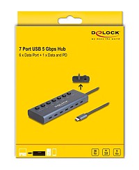 DELOCK USB-C hub 63410 με διακόπτες, 7x θυρών, 5Gbps, 20W, USB-C σύνδεση, μπλε 63410