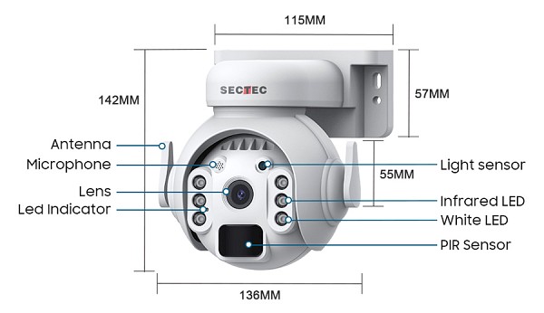 SECTEC smart ηλιακή κάμερα ST-515C-3M-5W, 3MP, WiFi, SD, PTZ, IP65 ST-515C-3M-5W